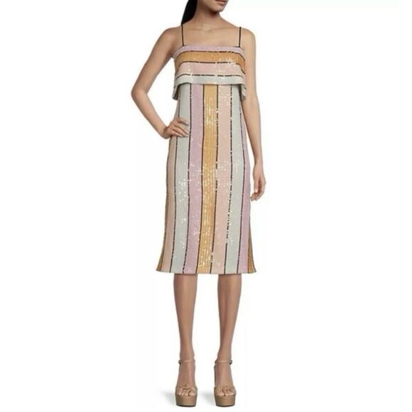 NWT Gianni Bini Halston Multi-Color Sequin Stripe Midi Dress - Picture 2 of 9